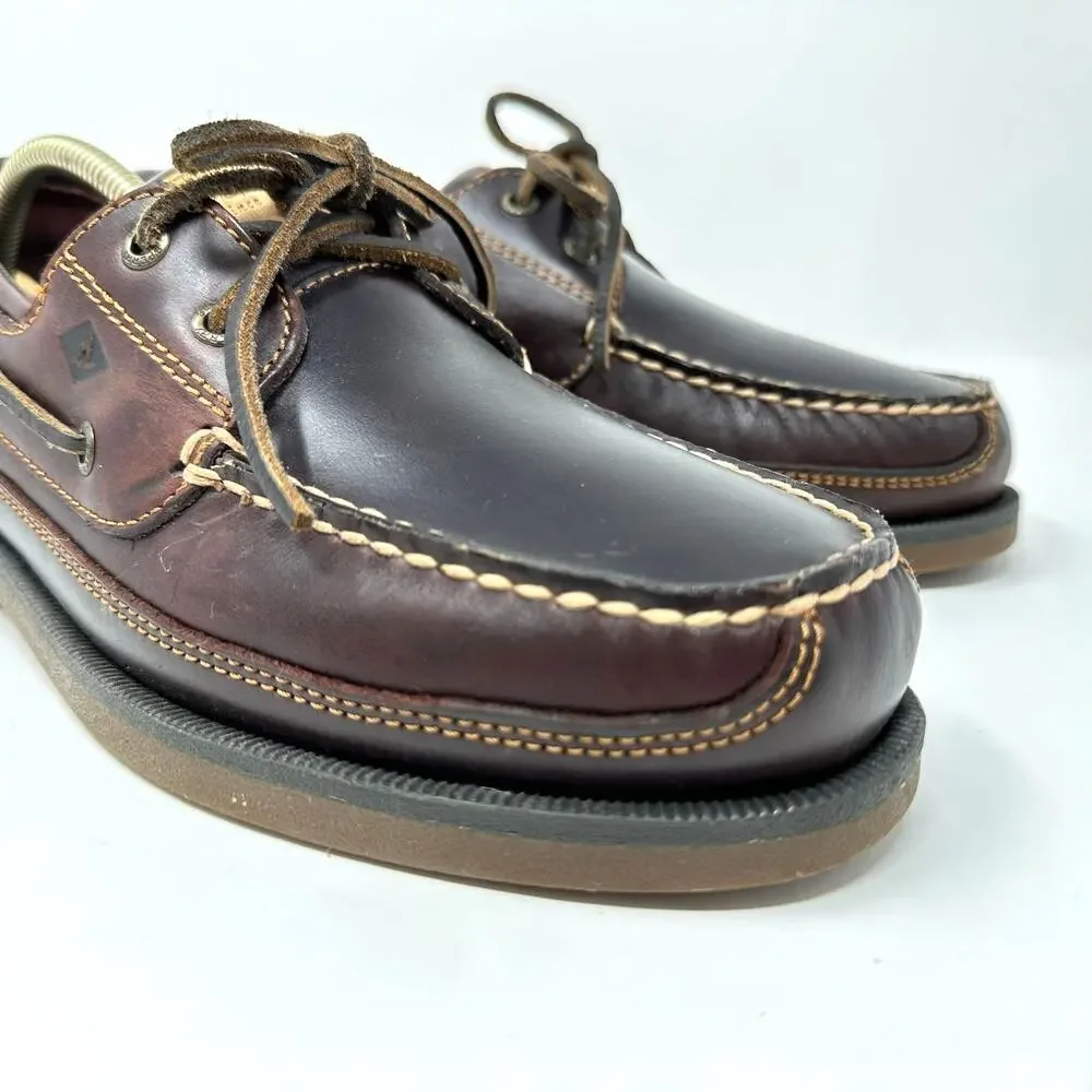Sperry Top-Sider 2-Eye Leather Boat Shoes Mens 11 W Brown Deck Moccasin Slip On